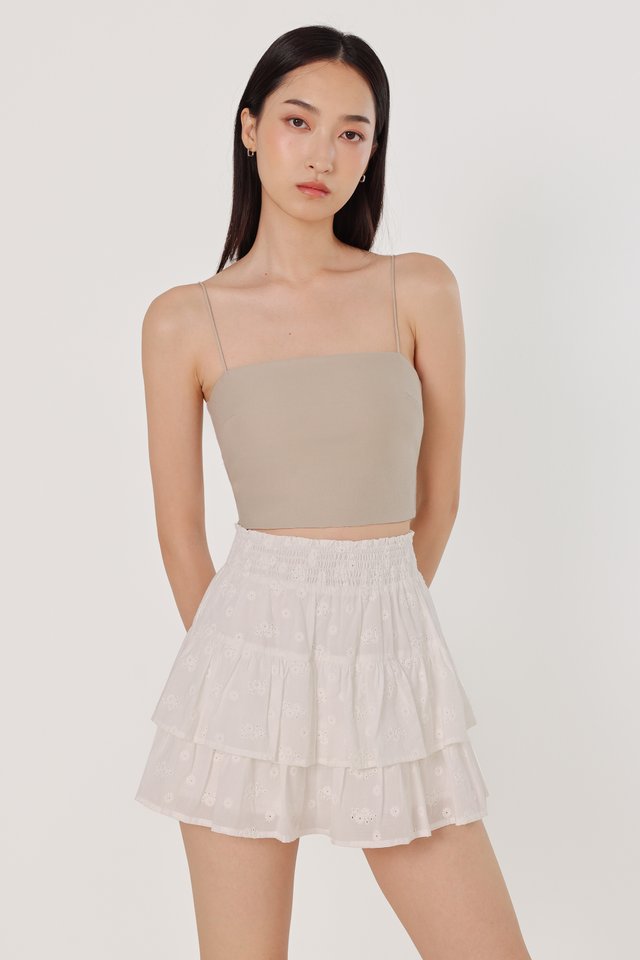 MIDORI EYELET SMOCKED WAIST RUFFLE SKORTS (WHITE)