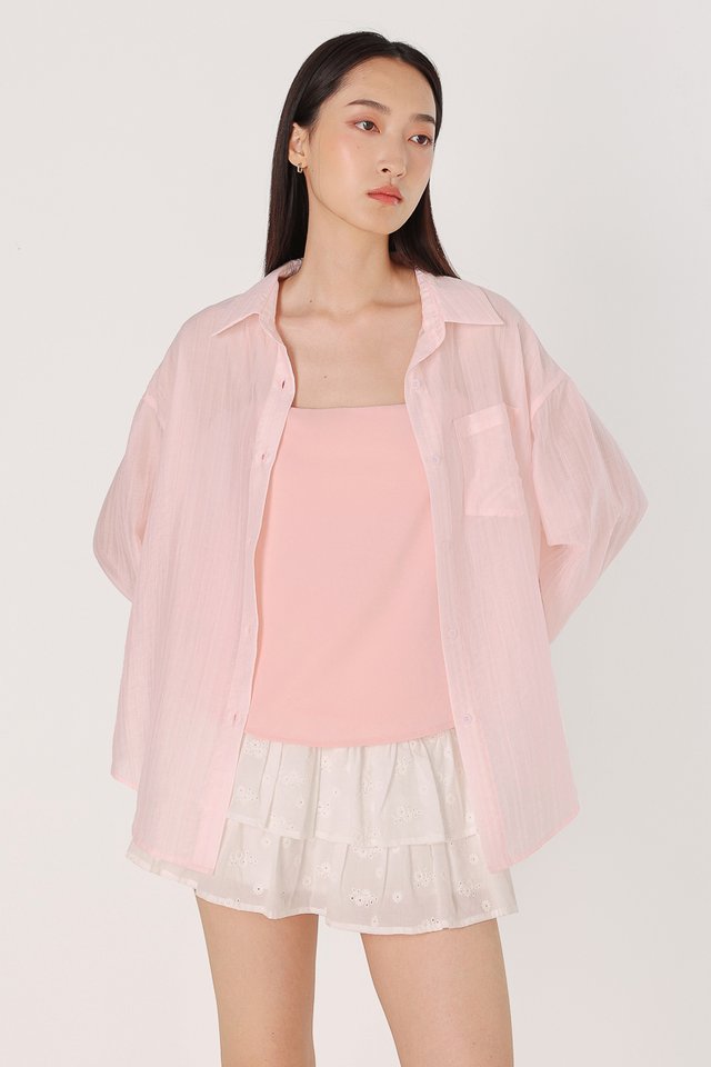 ARINA TEXTURED SHEER POCKET BUTTON UP SHIRT (PINK)