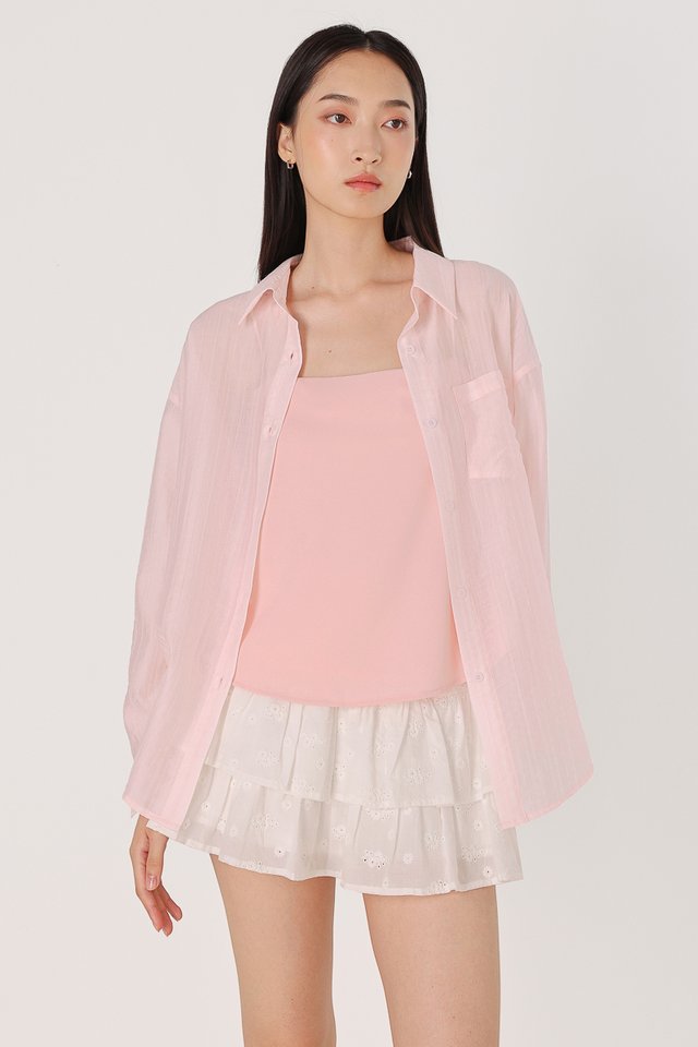 ARINA TEXTURED SHEER POCKET BUTTON UP SHIRT (PINK)