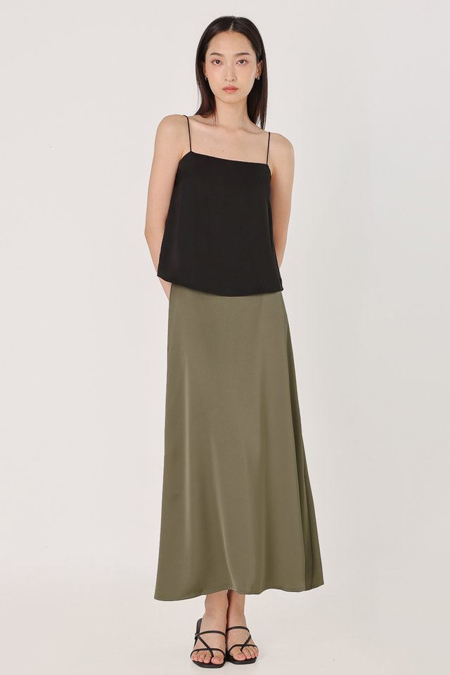 GIOVANNI SATIN BIAS CUT MAXI SKIRT - REGULAR (OLIVE GREEN)