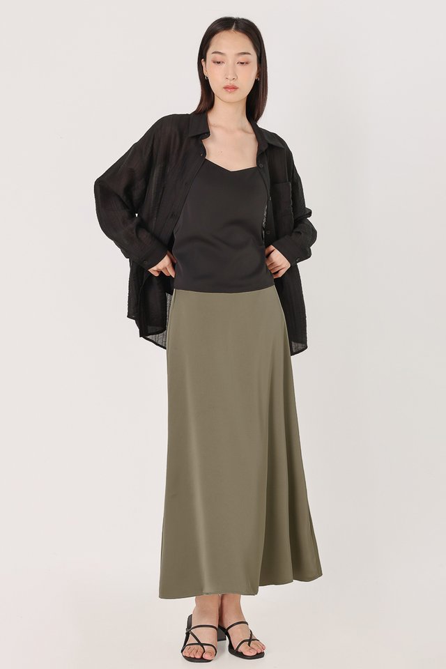 GIOVANNI SATIN BIAS CUT MAXI SKIRT - REGULAR (OLIVE GREEN)