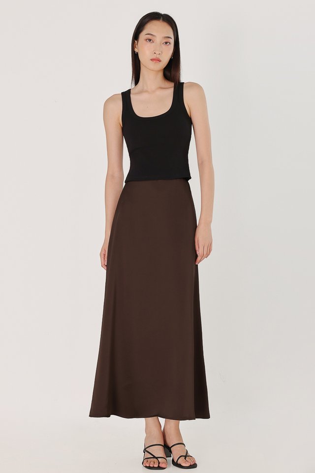 GIOVANNI SATIN BIAS CUT MAXI SKIRT - PETITE (ESPRESSO)