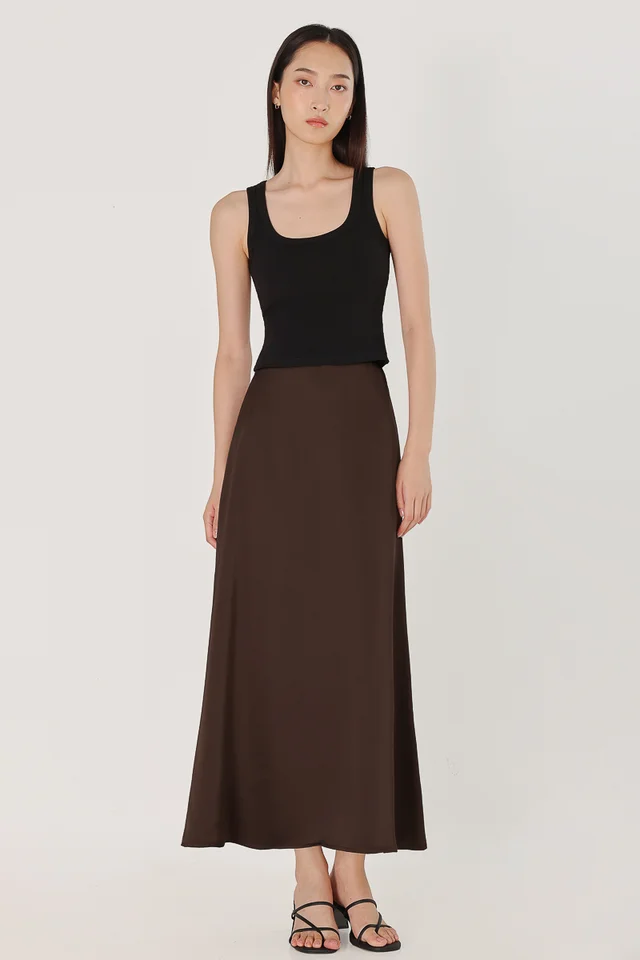 GIOVANNI SATIN BIAS CUT MAXI SKIRT - REGULAR (ESPRESSO)