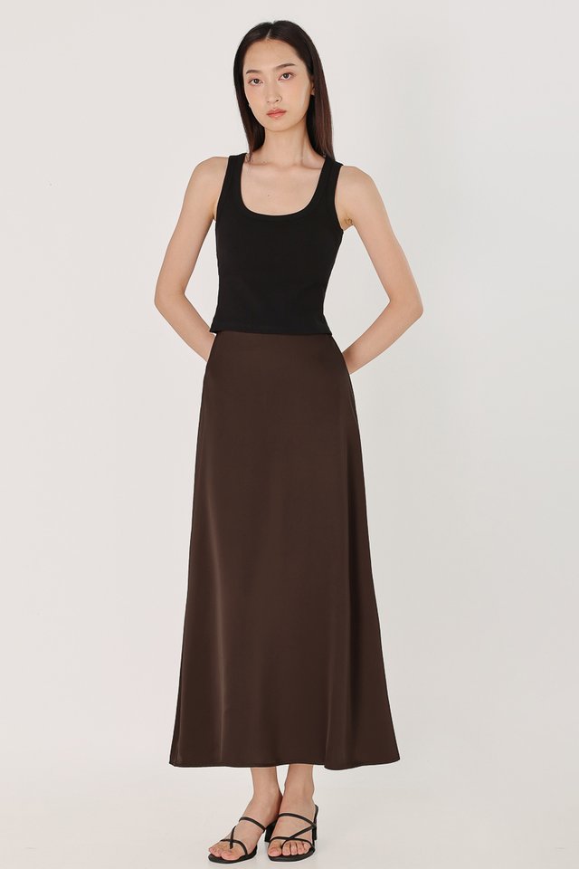GIOVANNI SATIN BIAS CUT MAXI SKIRT - REGULAR (ESPRESSO)