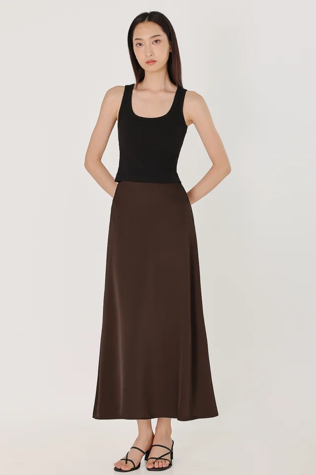 GIOVANNI SATIN BIAS CUT MAXI SKIRT - REGULAR (ESPRESSO)
