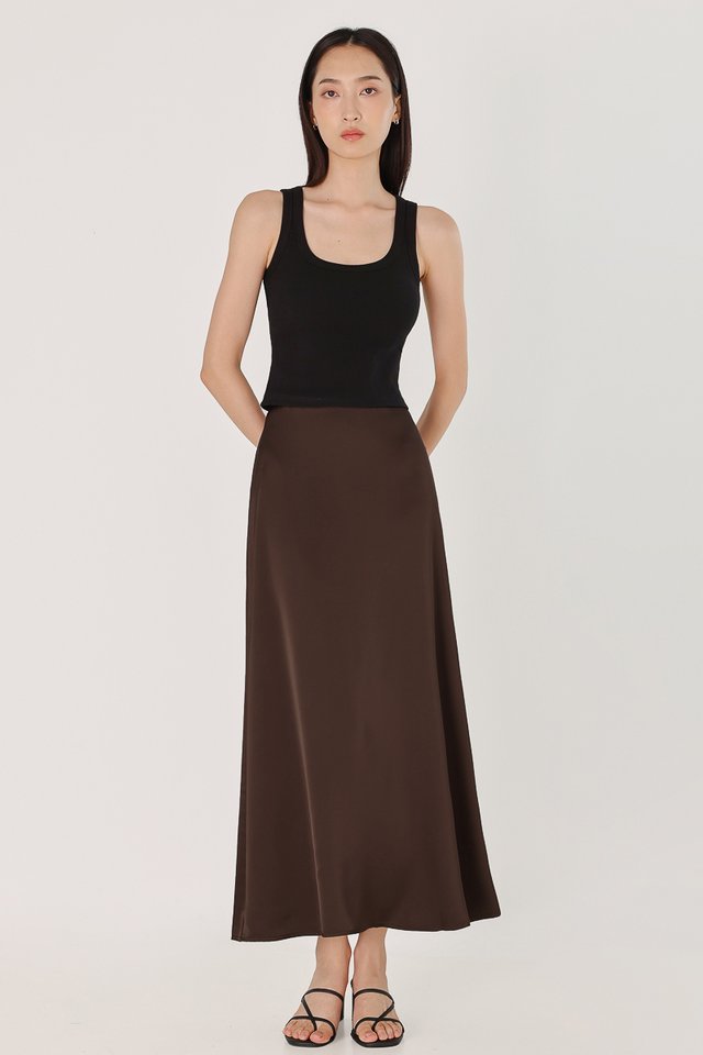 GIOVANNI SATIN BIAS CUT MAXI SKIRT - PETITE (ESPRESSO)