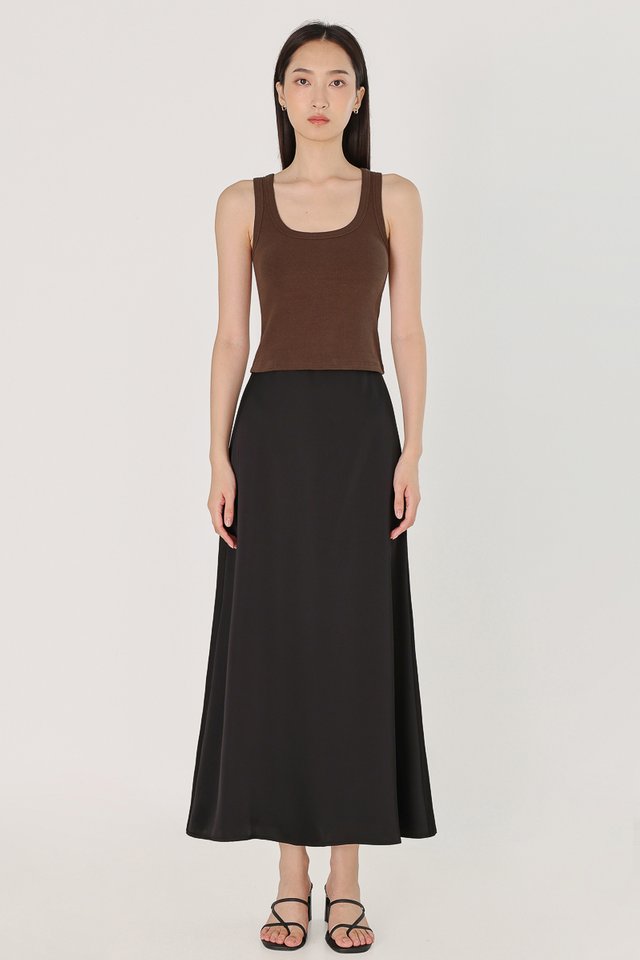 GIOVANNI SATIN BIAS CUT MAXI SKIRT - REGULAR (BLACK)