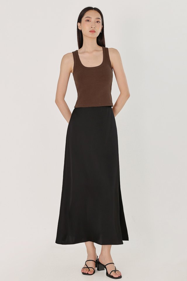 GIOVANNI SATIN BIAS CUT MAXI SKIRT - REGULAR (BLACK)