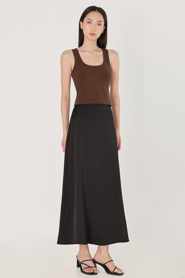 GIOVANNI SATIN BIAS CUT MAXI SKIRT - PETITE (BLACK)