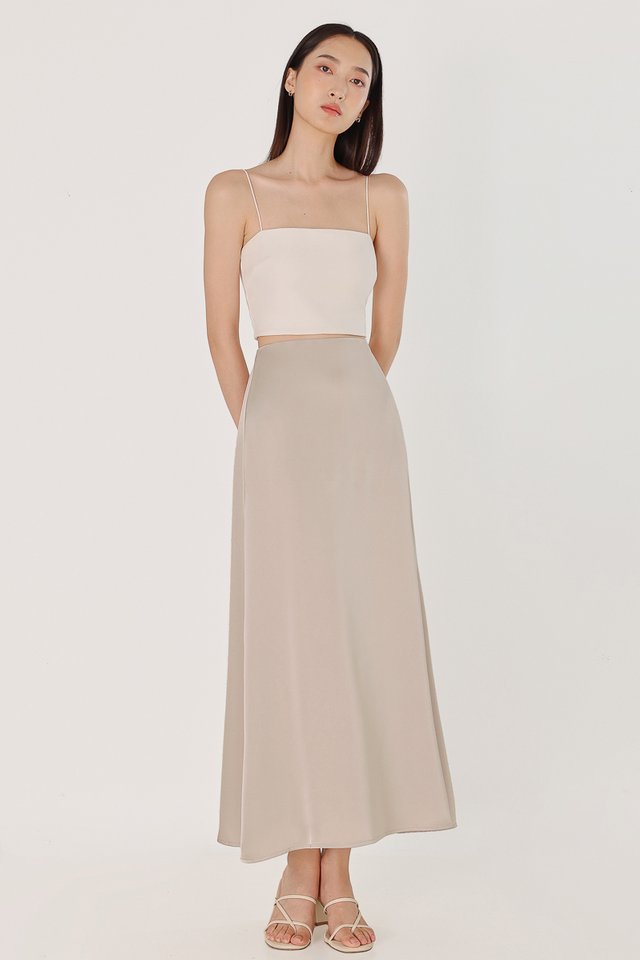 GIOVANNI SATIN BIAS CUT MAXI SKIRT - REGULAR (TAUPE)