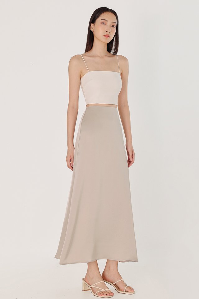 GIOVANNI SATIN BIAS CUT MAXI SKIRT - REGULAR (TAUPE)
