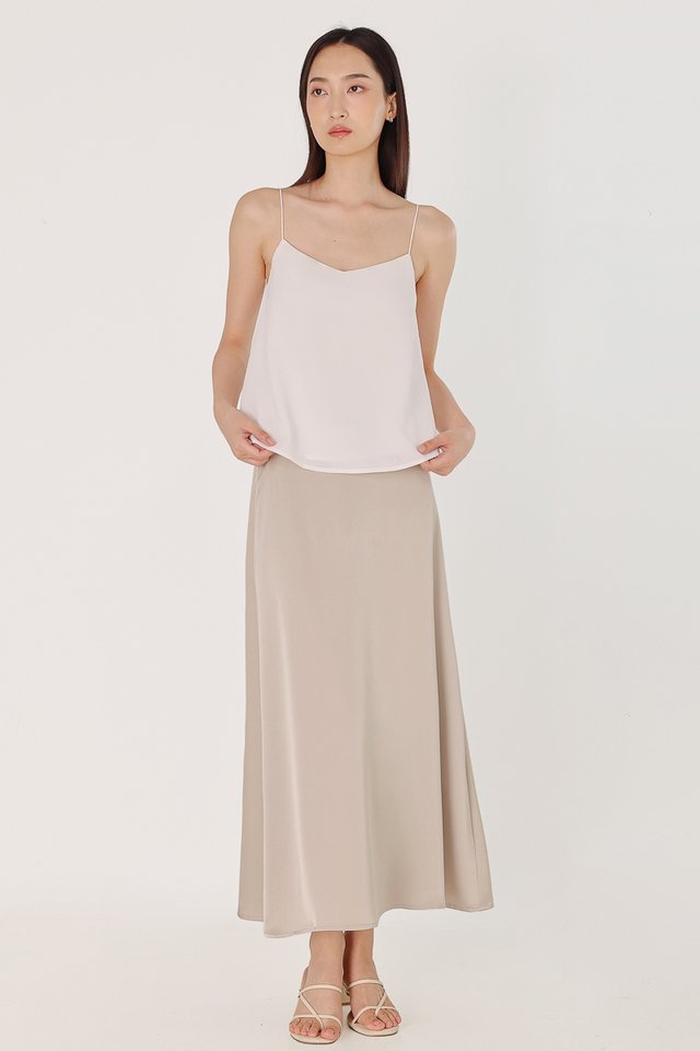 GIOVANNI SATIN BIAS CUT MAXI SKIRT - PETITE (TAUPE)