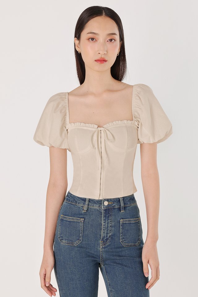 ELLERY PADDED LINEN CORSET RIBBON TUBE TOP (NATURAL)