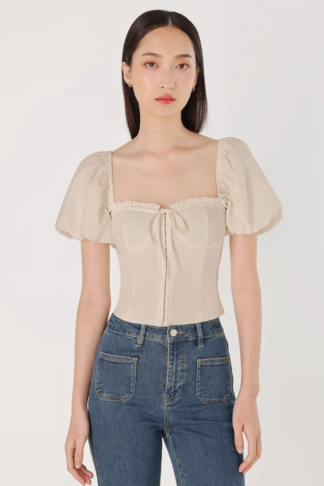 ELLERY PADDED LINEN CORSET RIBBON TUBE TOP (NATURAL)