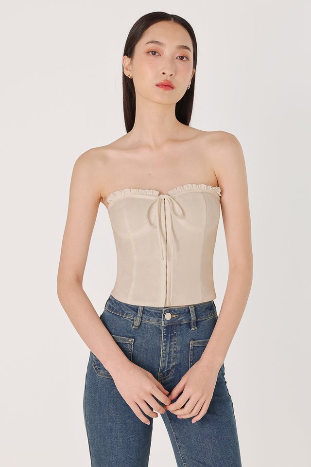 ELLERY PADDED LINEN CORSET RIBBON TUBE TOP (NATURAL)