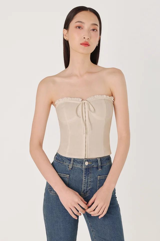 ELLERY PADDED LINEN CORSET RIBBON TUBE TOP (NATURAL)