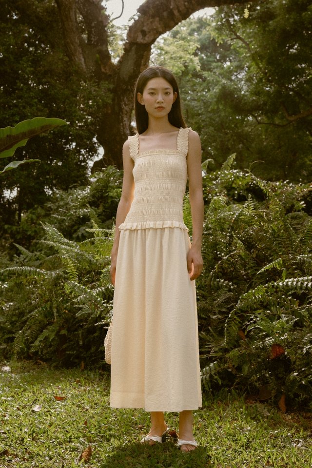 MARGARET SHIRRED STRAP SMOCKED MAXI DRESS (YELLOW)