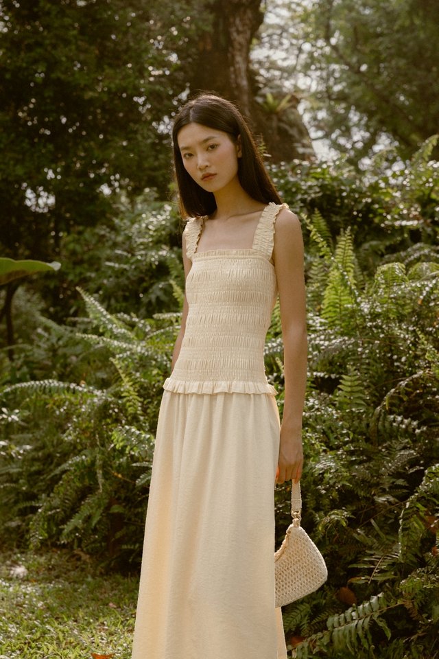 MARGARET SHIRRED STRAP SMOCKED MAXI DRESS (YELLOW)