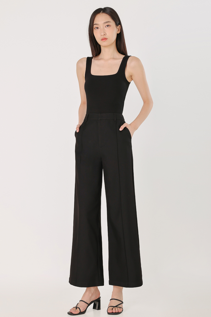 LONDYN PINTUCK STRAIGHT LEG PANTS - REGULAR (BLACK) | Lovet