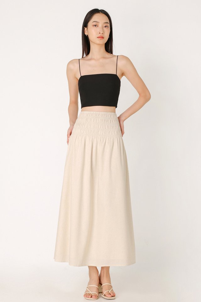 JOLYN SMOCKED WAIST FLARE MAXI SKIRT - REGULAR (OAT)