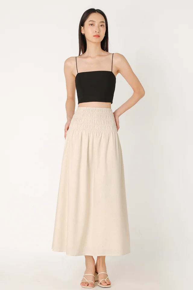 JOLYN SMOCKED WAIST FLARE MAXI SKIRT - REGULAR (OAT)