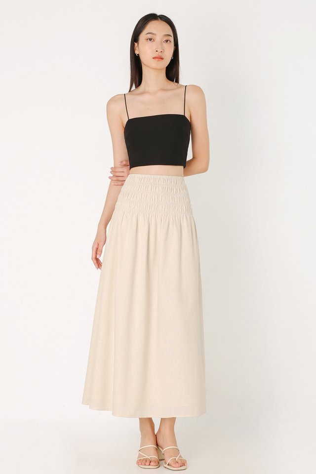 JOLYN SMOCKED WAIST FLARE MAXI SKIRT - PETITE (OAT)