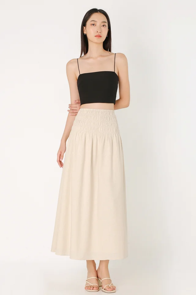 JOLYN SMOCKED WAIST FLARE MAXI SKIRT - PETITE (OAT)