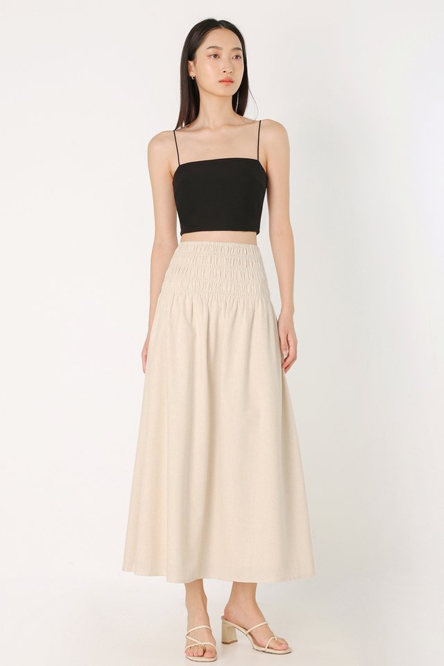 JOLYN SMOCKED WAIST FLARE MAXI SKIRT - PETITE (OAT)