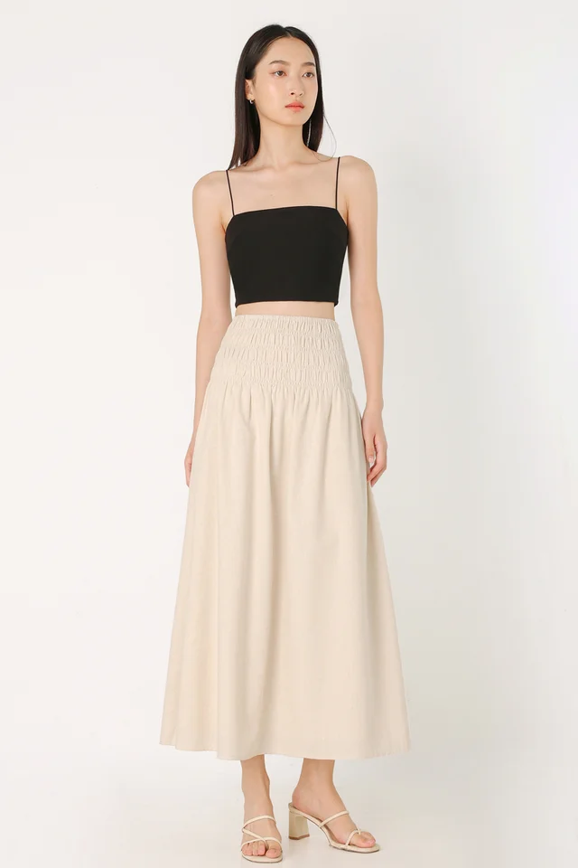 JOLYN SMOCKED WAIST FLARE MAXI SKIRT - PETITE (OAT)