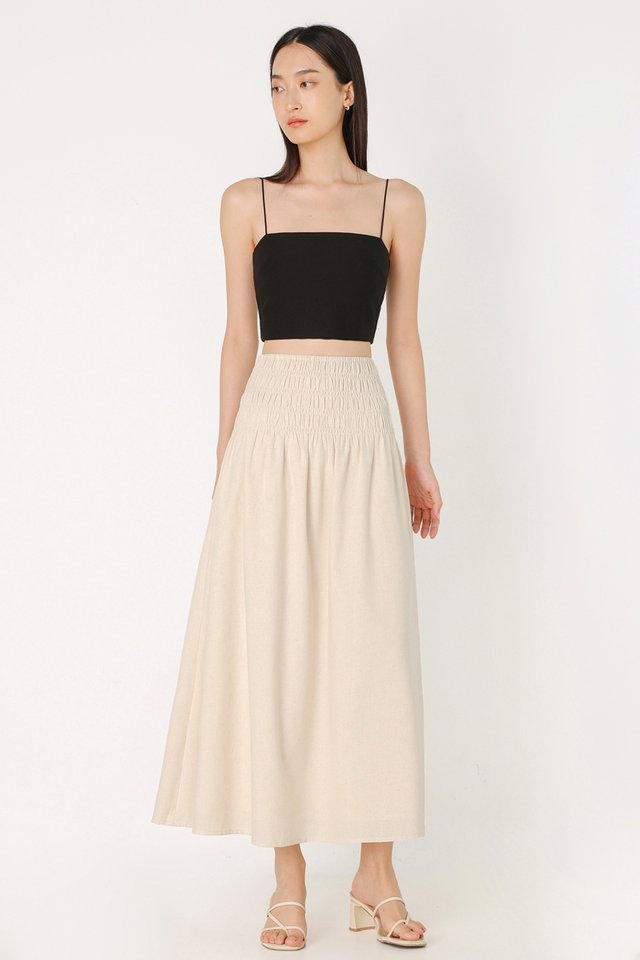 JOLYN SMOCKED WAIST FLARE MAXI SKIRT - REGULAR (OAT)