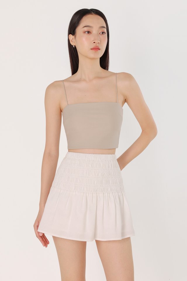 RAYNE LINEN SMOCKED MINI SKORTS (WHITE)