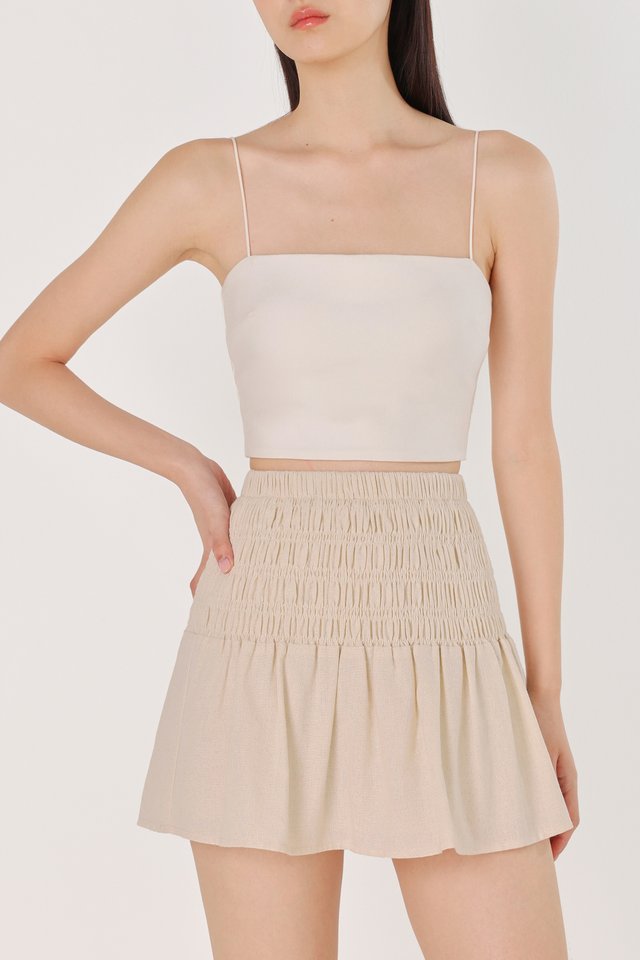 RAYNE LINEN SMOCKED MINI SKORTS (NATURAL)