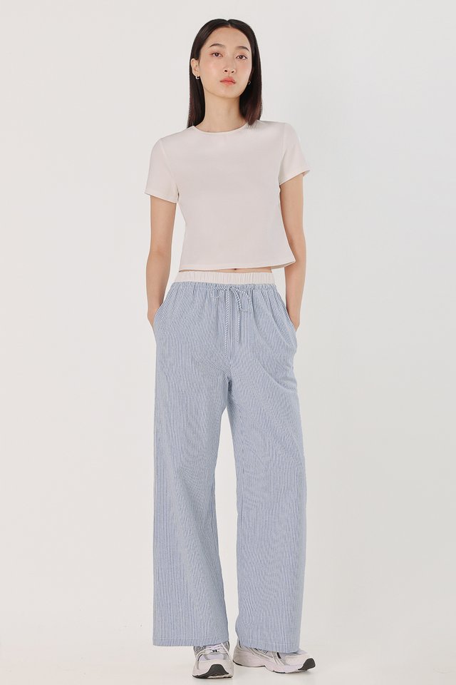 LESLEY STRIPED DRAWSTRING BOXER LOUNGE PANTS - REGULAR (BLUE STRIPED)