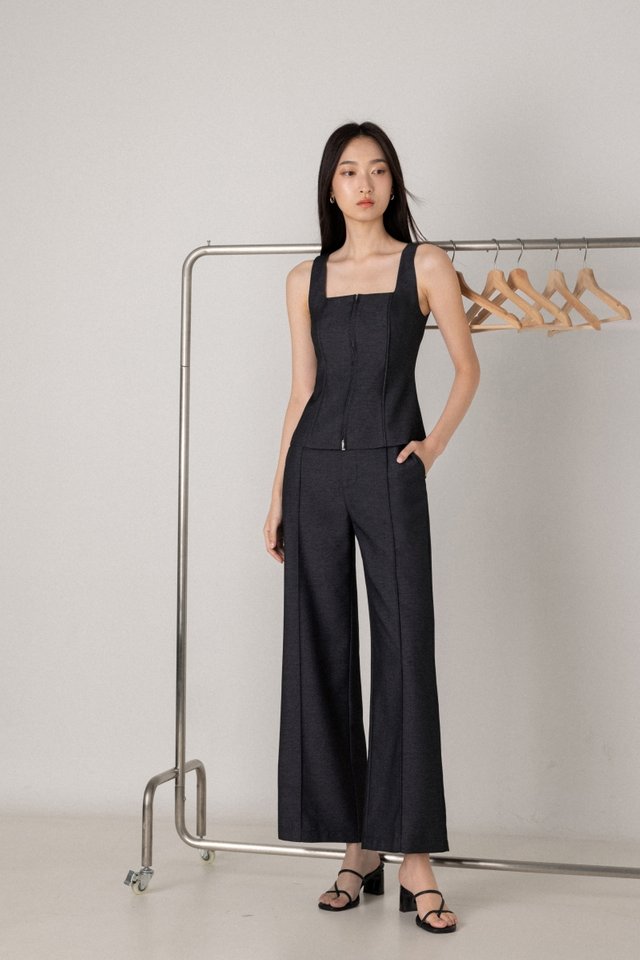 LONDYN PINTUCK STRAIGHT LEG PANTS - PETITE (DENIM GREY)