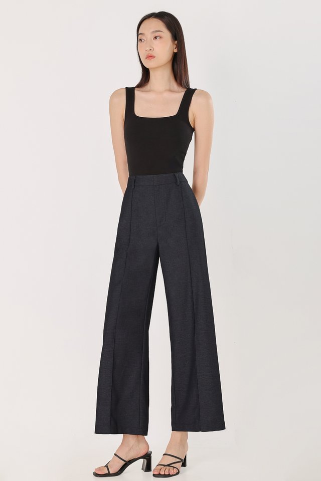 LONDYN PINTUCK STRAIGHT LEG PANTS - PETITE (DENIM GREY)