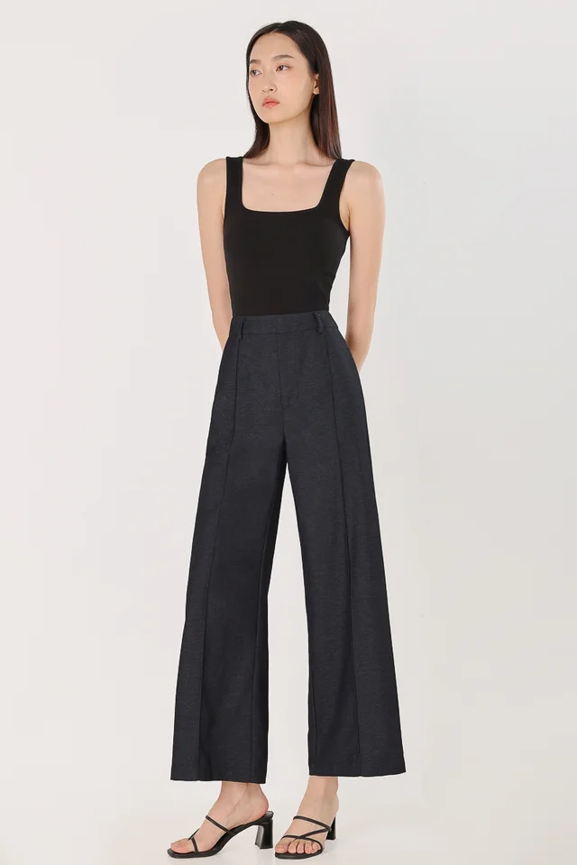 LONDYN PINTUCK STRAIGHT LEG PANTS - PETITE (DENIM GREY)