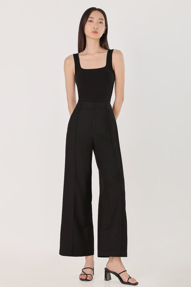 LONDYN PINTUCK STRAIGHT LEG PANTS - PETITE (BLACK)