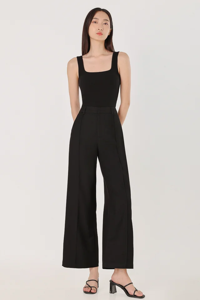 LONDYN PINTUCK STRAIGHT LEG PANTS - REGULAR (BLACK)