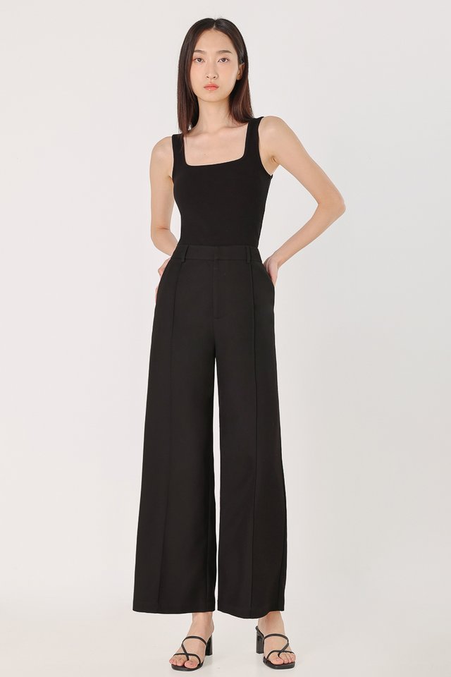 LONDYN PINTUCK STRAIGHT LEG PANTS - PETITE (BLACK)