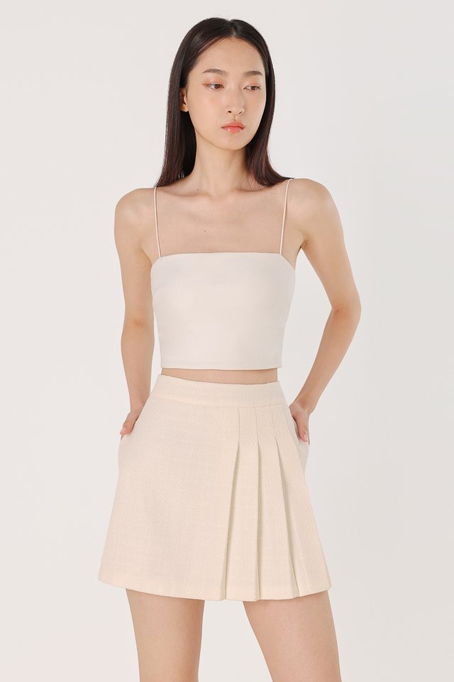 BRENDA TWEED SIDE PLEATED SKORTS (CHAMPAGNE)