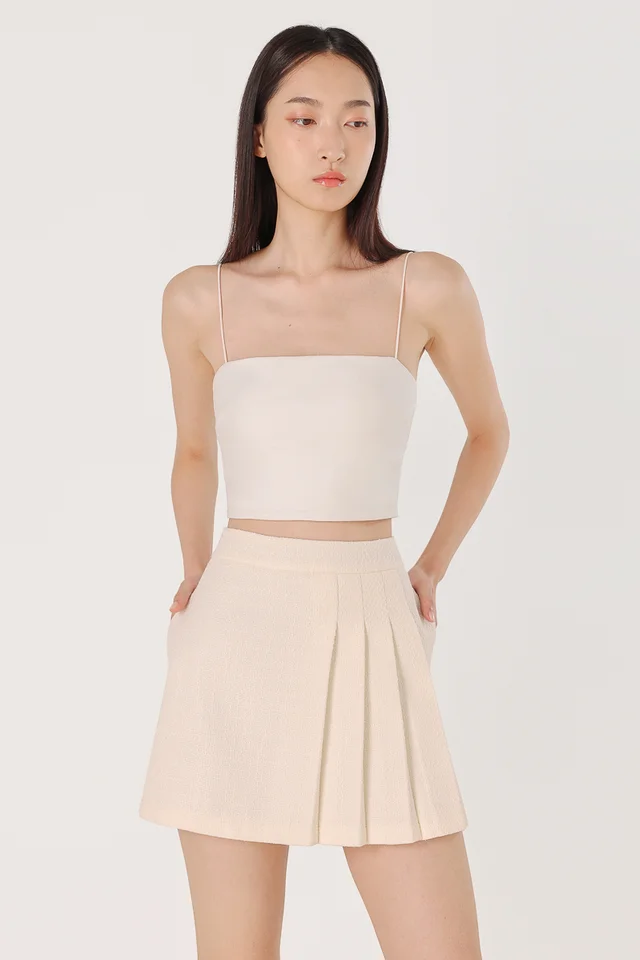 BRENDA TWEED SIDE PLEATED SKORTS (CHAMPAGNE)
