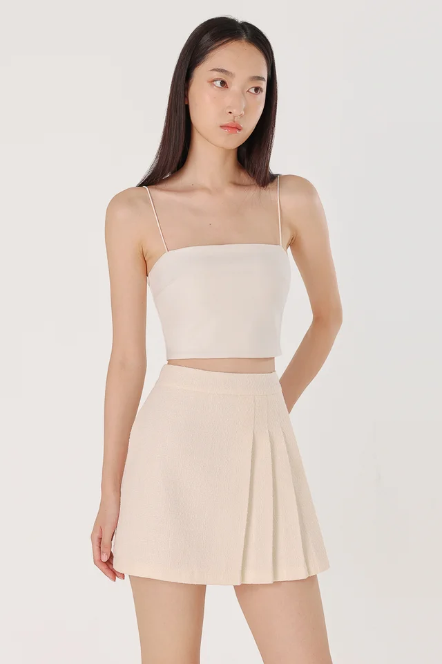 BRENDA TWEED SIDE PLEATED SKORTS (CHAMPAGNE)