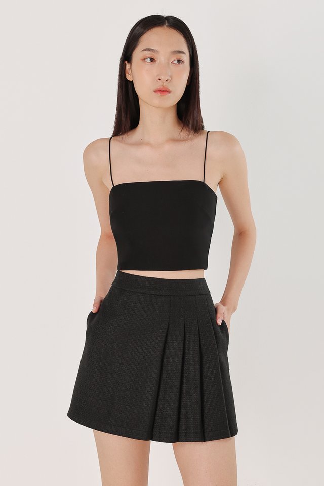 BRENDA TWEED SIDE PLEATED SKORTS (BLACK)