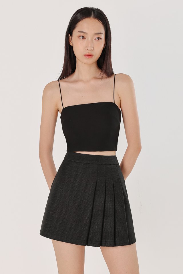 BRENDA TWEED SIDE PLEATED SKORTS (BLACK)