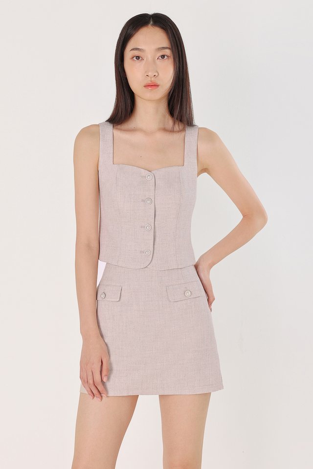LARA TWEED VINTAGE BUTTON VEST TOP (LILAC GREY)