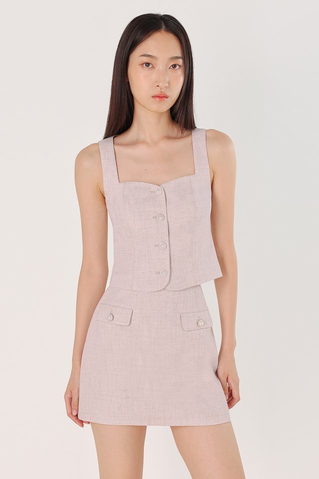 LARA TWEED VINTAGE BUTTON VEST TOP (LILAC GREY)