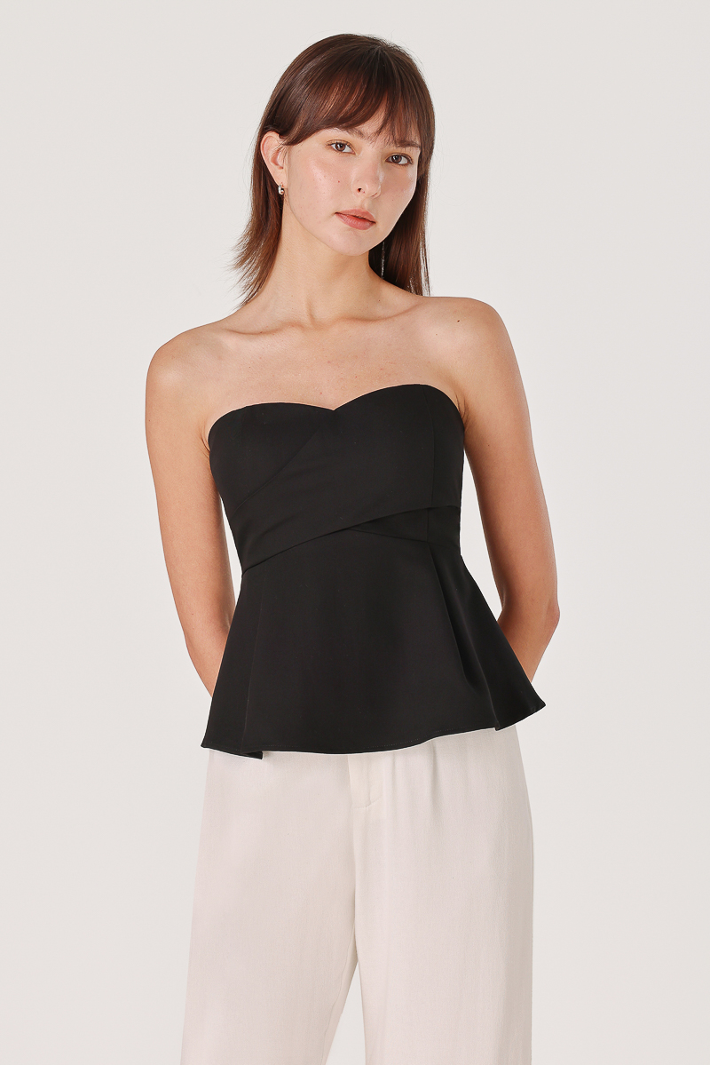 ISABELLA PADDED SWEETHEART WRAP TWO-WAY TOP (BLACK) | Lovet