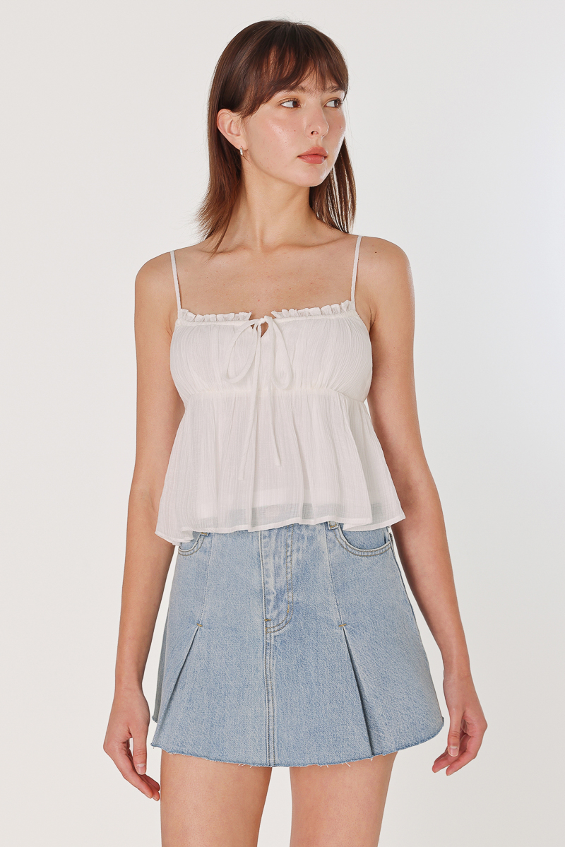 JANE PADDED TEXTURED RIBBON BABYDOLL TOP (WHITE) | Lovet