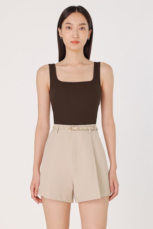 LILA REVERSIBLE PADDED RIBBED TANK TOP (BROWN)