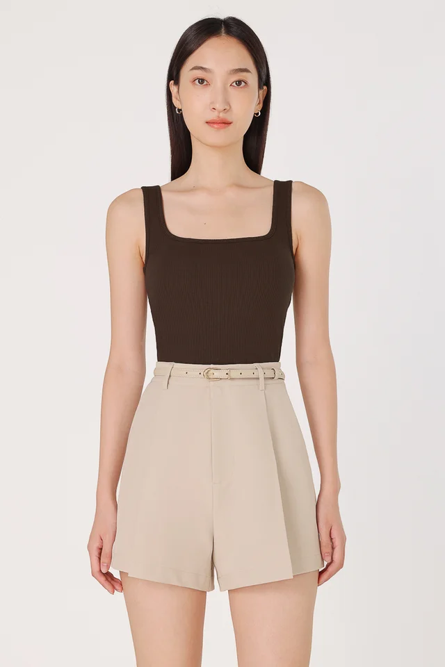 LILA REVERSIBLE PADDED RIBBED TANK TOP (BROWN)